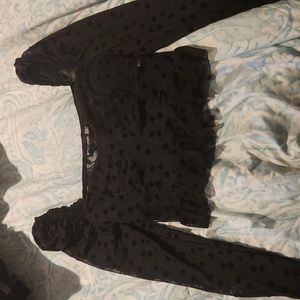 Petite Black Polka Dot Mesh Long Sleeve Top Size 4 US